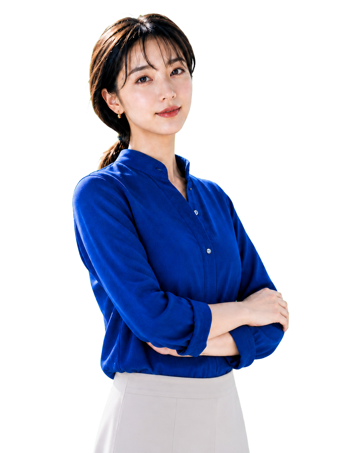 インサイドセールスAIツール Call Dynamics のイメージ（青いブラウスの女性）